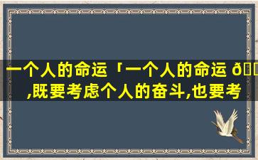 一个人的命运「一个人的命运 🐠 ,既要考虑个人的奋斗,也要考虑历史的进程」